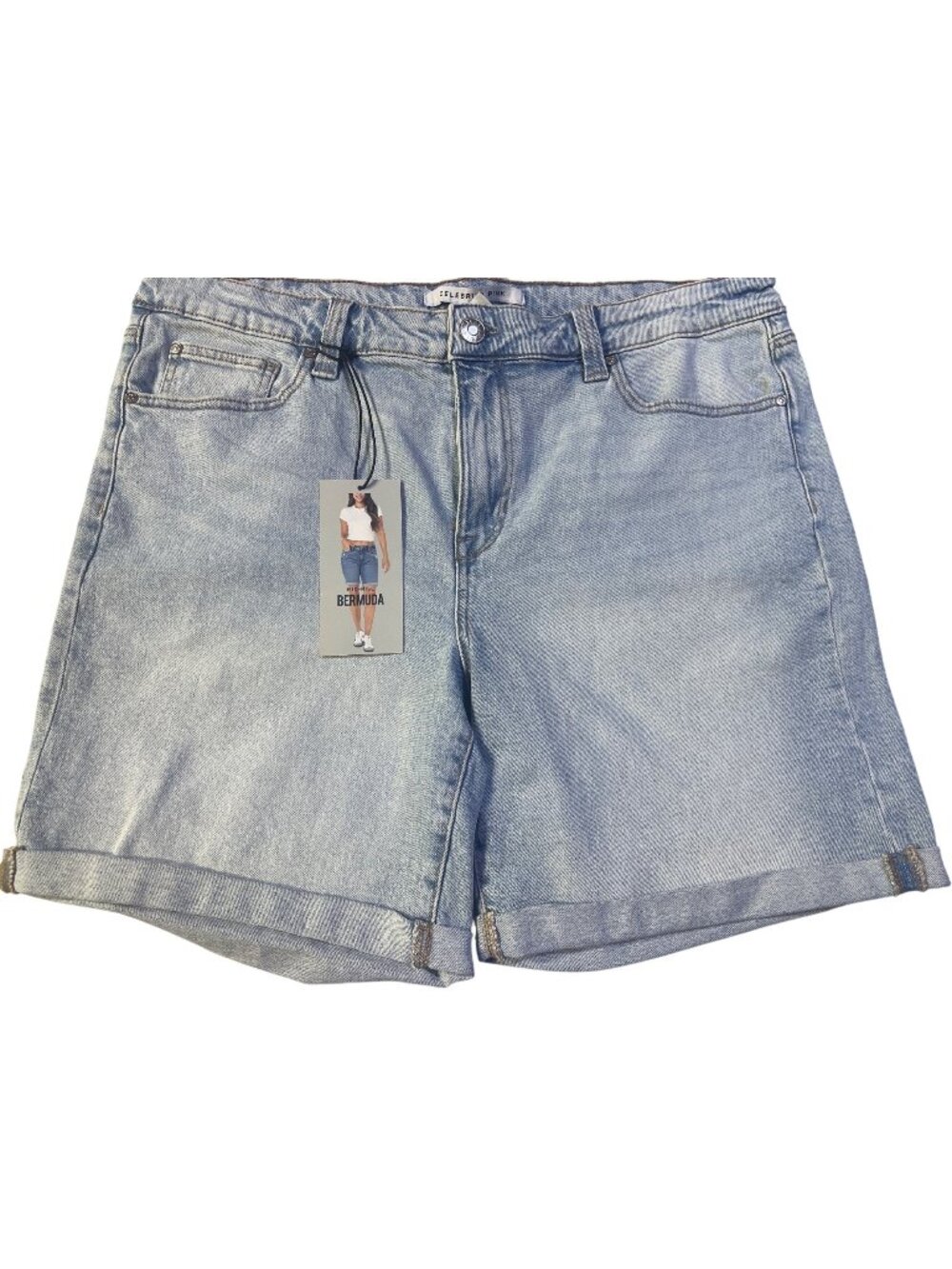 Celebrity Pink  Womens Size 18 Mid-Rise Bermuda Denim Shorts With Rolled Cuffs